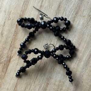 Black Beaded Bow Drop Earrings - Women Jewelry